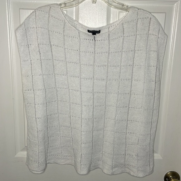 New Organic Linen Pointelle Short-sleeve Sweater - Picture 2 of 5